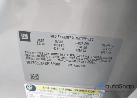 2011 Chevrolet Malibu 1Lt z USA, uszkodzony, nr VIN 1G1ZC5E1XBF138988